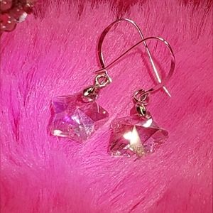 Sterling Silver Earrings with Pink Crystal Stars